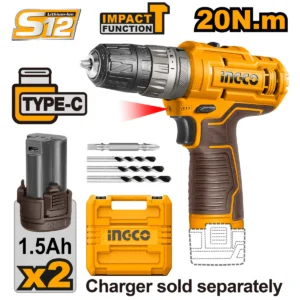 Taladro De Impacto 3/8 12V 2 Baterias Sin Cargador INGCO
