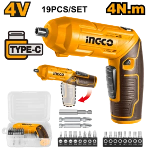 Atornillador Ion Litio 4V Cargador + 18 Accesorios Ingco